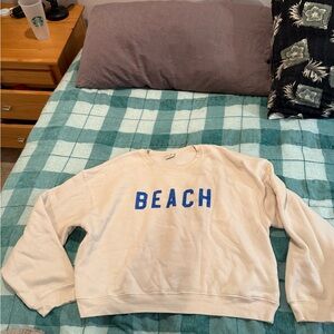 Cream Sweatshirt with Blue 'BEACH' Print size large